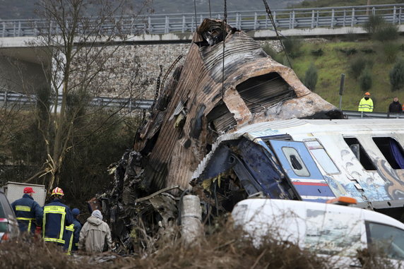 Miejsce katastrofy kolejowej w Grecji