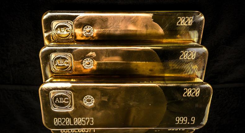 Gold bullion bars are pictured after being inspected and polished at the ABC Refinery in Sydney