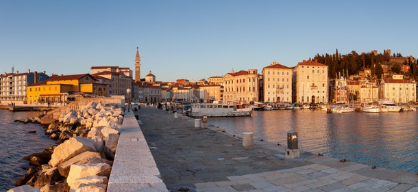 Panoramic view of cityscape Piran, Slovenia, Europe