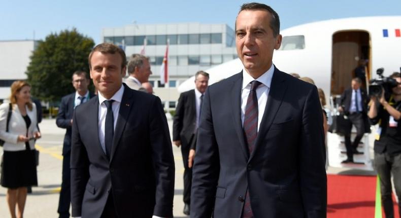 French President Emmanuel Macron (left) and Austrian Chancellor Christian Kern held talks in Salzburg