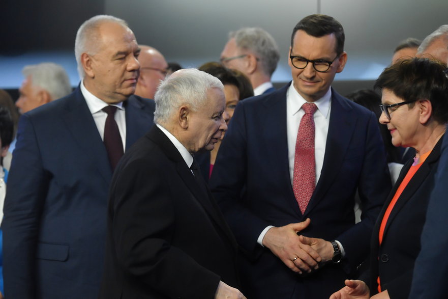Jarosław Kaczyński, Mateusz Morawiecki i Beata Szydło
