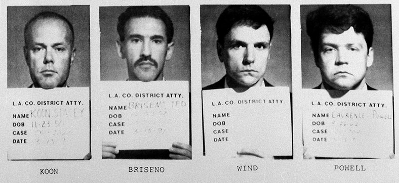 Czterej funkcjonariusze oskarżeni w sprawie pobicia Rodneya Kinga. Od lewej: Stacey Koon, Theodore Brisenio, Timothy Wind i Laurence Powell.