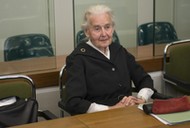 Ursula Haverbeck, accused of denying the holocaust, sits in a courtroom in Berlin