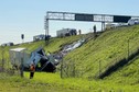 Miejsce wypadku z udziałem samochodu ciężarowego oraz dwóch aut osobowych na autostradzie A4 w Gliwicach.