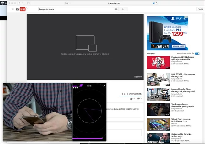 Wideo z YouTube w trybie PiP w macOS Sierra