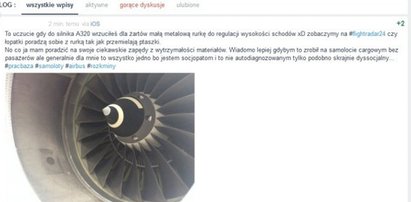 Chwalił się na Wykopie, że wrzucił rurkę do silnika airbusa