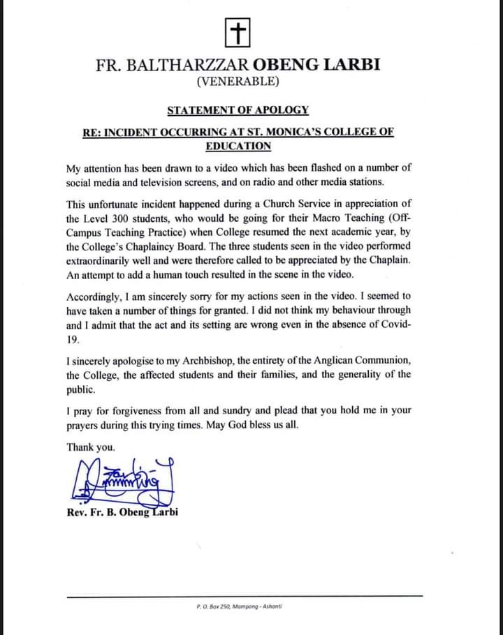 “I pray for forgiveness, the kiss was to add a human touch” – Rev. Father Obeng Larbi