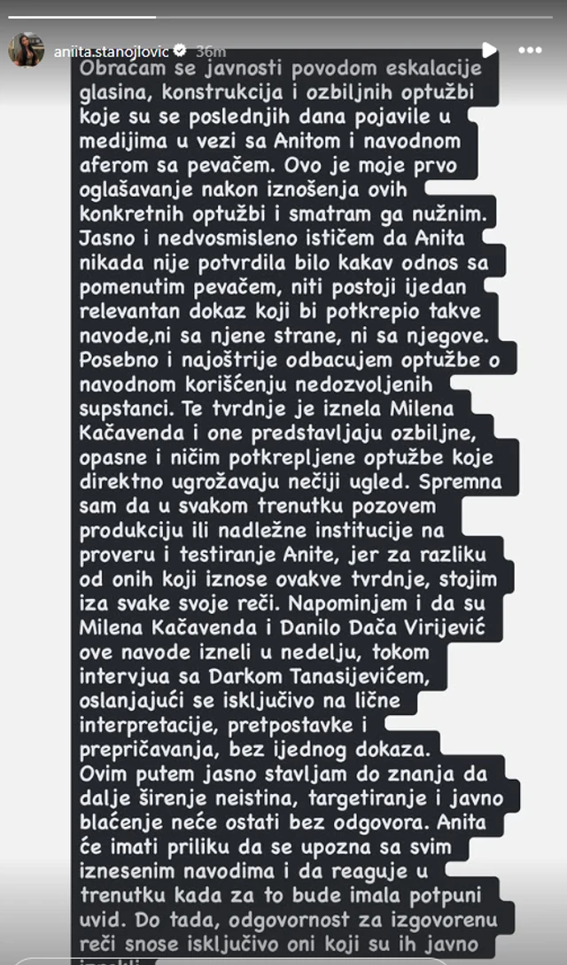 "POZIVAM PRODUKCIJU I NADLEŽNE INSTITUCIJE DA TESTIRAJU ANITU!" Druga strana priče o navodnoj aferi Stanojlovićeve i korišćenju zabranjenih supstanci