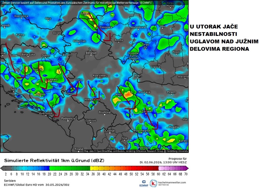 Mapa nestabilnosti za utorak