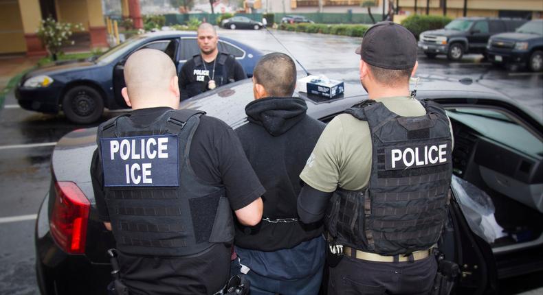 US Immigration and Customs Enforcement agents during a targeted enforcement operation in Los Angeles.