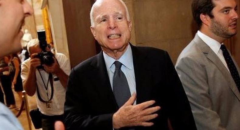 McCain arrives for a meeting of the Senate Republican caucus for an expected unveiling of Senate Republicans' revamped proposal to replace Obamacare health care legislation at the U.S. Capitol in Washington