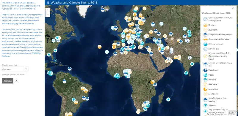 Interaktywna mapa WMO pokazuje miejsca wszystkich klęsk żywiołowych ubiegłego roku