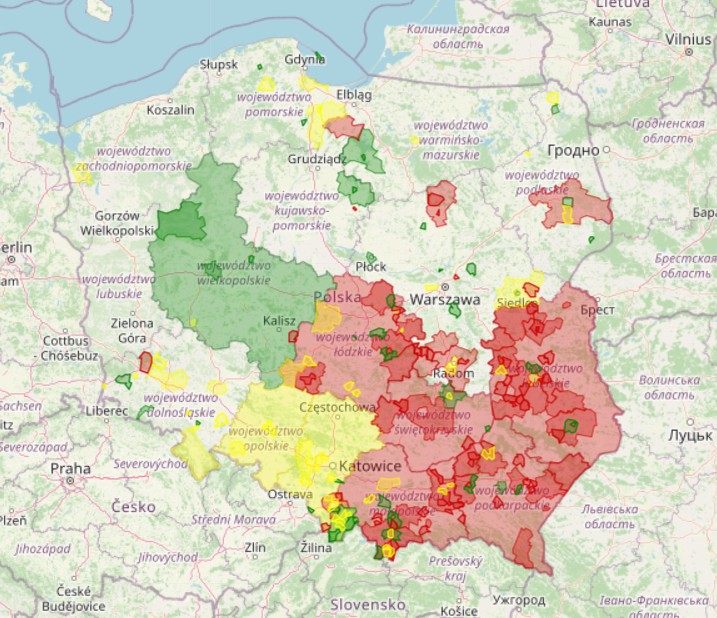 Mapa przedstawiająca obszary, w których przyjęto lub odrzucono deklaracje i uchwały przeciwko środowiskom LGBT