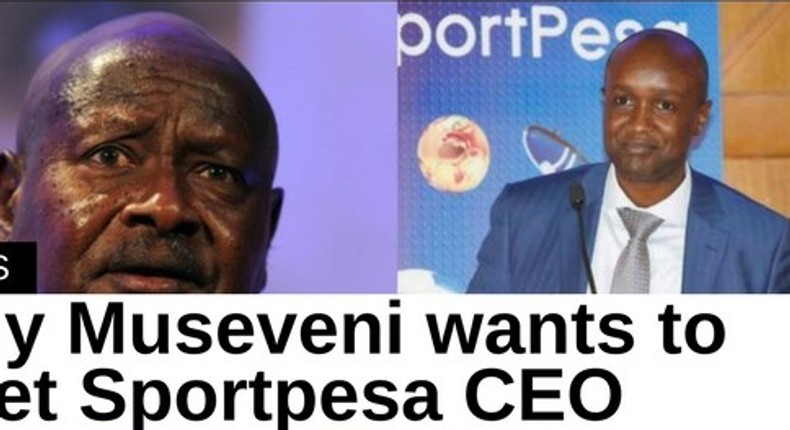 President Yoweri Museveni and Sportpesa CEO Ronald Karauri 