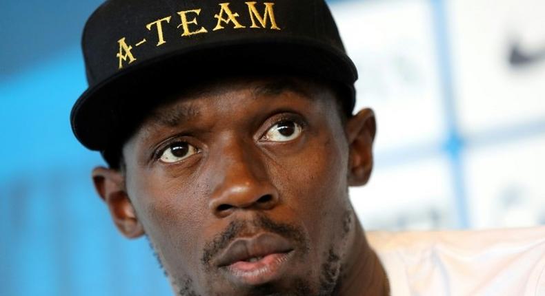 Jamaican athlete Usain Bolt looks on during a press conference on July 19, 2017 in Monaco, two days ahead of his race at the IAAF Diamond League meeting in London