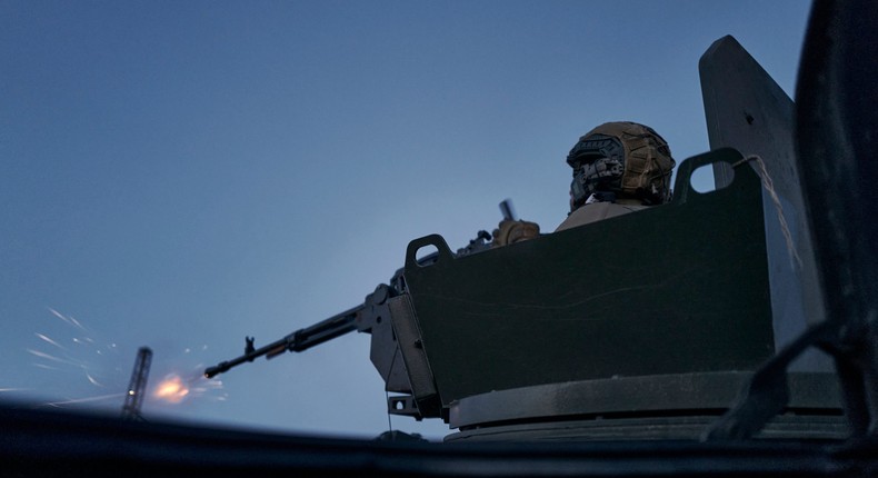 A Ukrainian soldier fires during battle in Avdiivka, Donetsk region, Ukraine, August 18, 2023.Libkos/ AP Photo