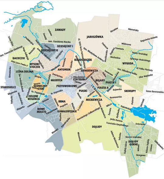 Mapa 28 białostockich osiedli
