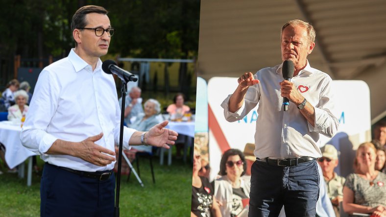 Mateusz Morawiecki (z lewej) i Donald Tusk (z prawej)