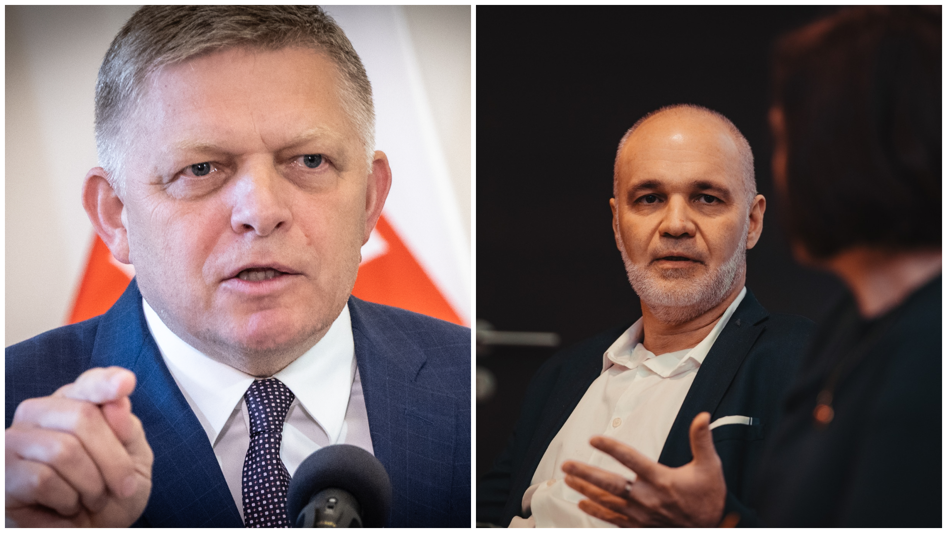 Premiér Robert Fico a šéf slovenskej pobočky mimovládnej organizácie MEMO98 Rastislav Kužel