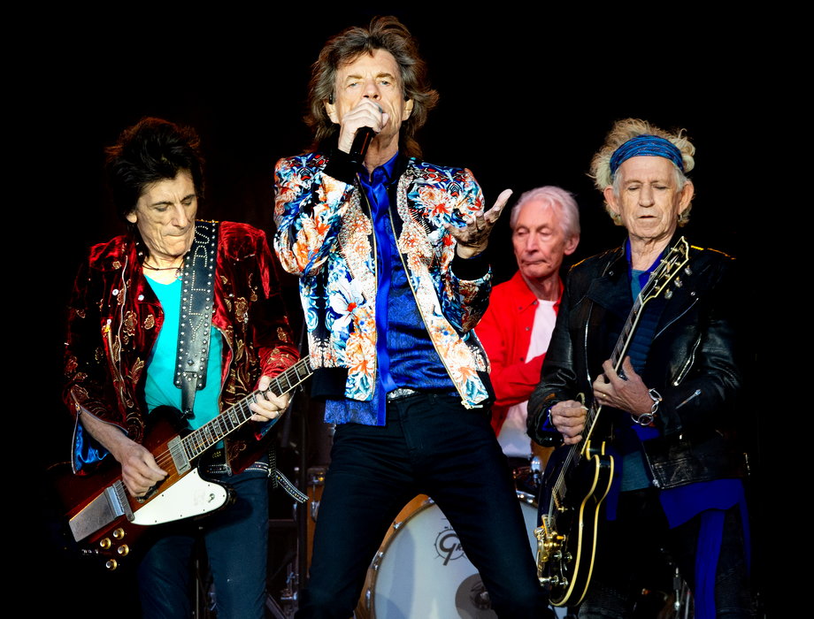 Mick Jagger, Keith Richards, Charlie Watts i Ronnie Wood na koncercie w Manchesterze. 5 czerwca 2018 r.