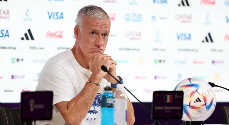 Didier Deschamps, head coach of France during a press conference, one day ahead of the group D match between France and Australia at the Qatar 2022 World Cup in Doha on November 21, 2022.