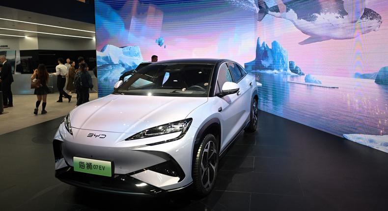 A BYD 07 EV model electric car. BYD, a Chinese EV brand, remains one of Tesla's fiercest rivals in China.Pedro Pardo/AFP via Getty Images
