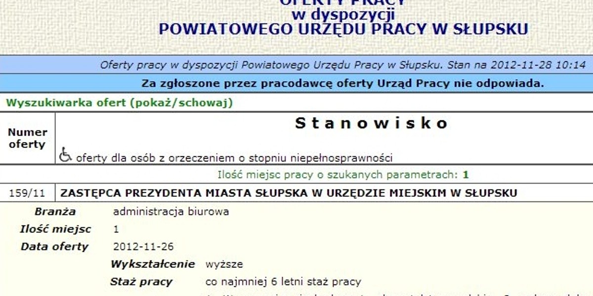 PUP w Słupsku szuka wiceprezydenta