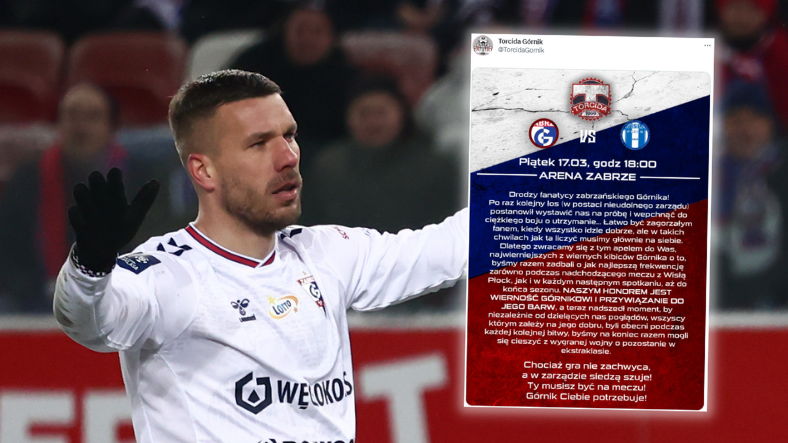 Lukas Podolski udostępnił wpis kibiców Górnika. "W zarządzie siedzą szuje"  - Przegląd Sportowy