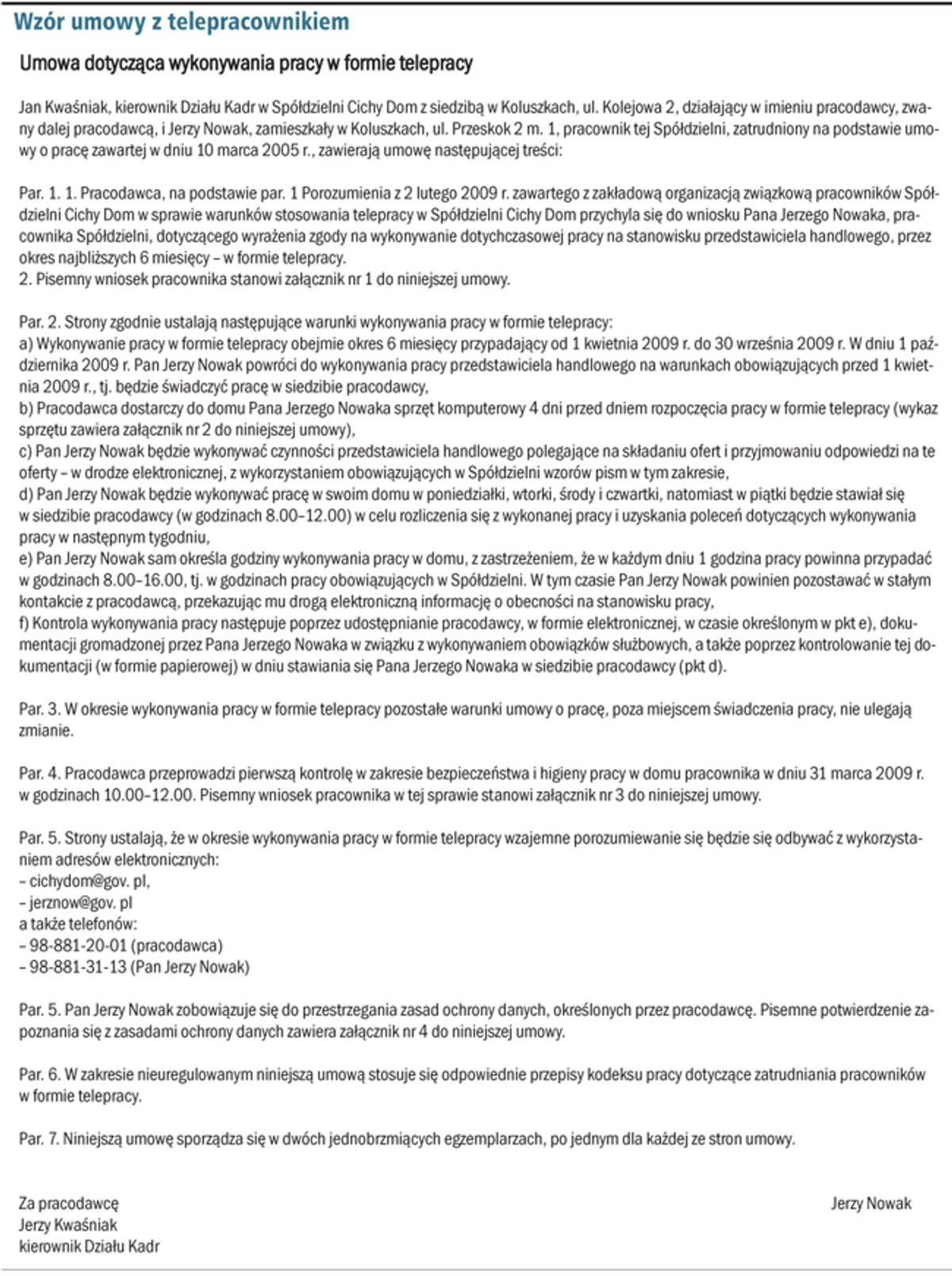 Wzór umowy z telepracownikiem