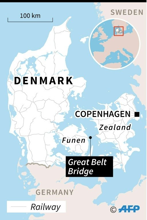 Map locating fatal train accident in Denmark