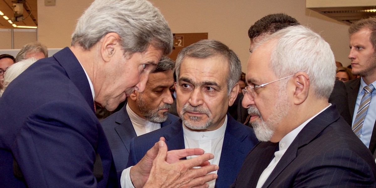 US Secretary of State John Kerry, left, with Hossein Fereydoun, center, the brother of Iranian President Hassan Rouhani, and Iranian Foreign Minister Javad Zarif in Vienna in 2015.