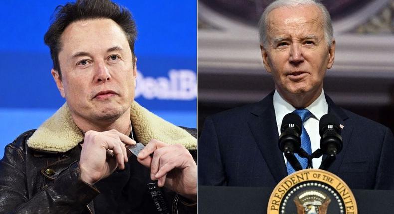 Elon Musk (left) and Joe Biden (right).Slaven Vlasic via Getty Images; Jim Watson/AFP via Getty Images