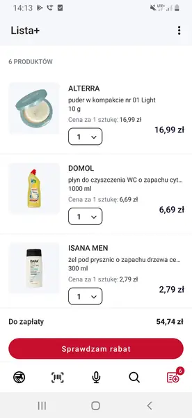 Aplikacja Rossmann: widok na &quot;Listę+&quot; / Materiały własne