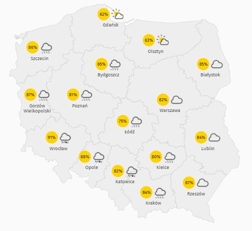 Prognoza zachmurzenia we wtorek 16 marca