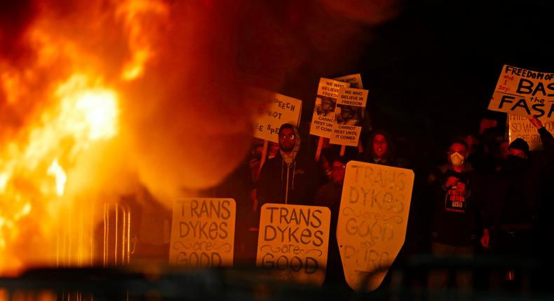 Protesters watching a bonfire on Sproul Plaza during a rally against the scheduled speaking appearance by Breitbart News editor Milo Yiannopoulos on the University of California at Berkeley campus on Wednesday.