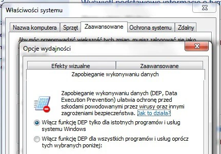 Jedną z metod obrony przed nowym zagrożeniem jest aktywacja funkcji DEP (Zapogieganie Wykonywaniu Danych) dla przeglądarki Microsoftu.