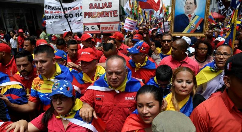 Venezuela President Nicolas Maduro's right-hand man, Diosdado Cabello joins protesters against the US sanctions