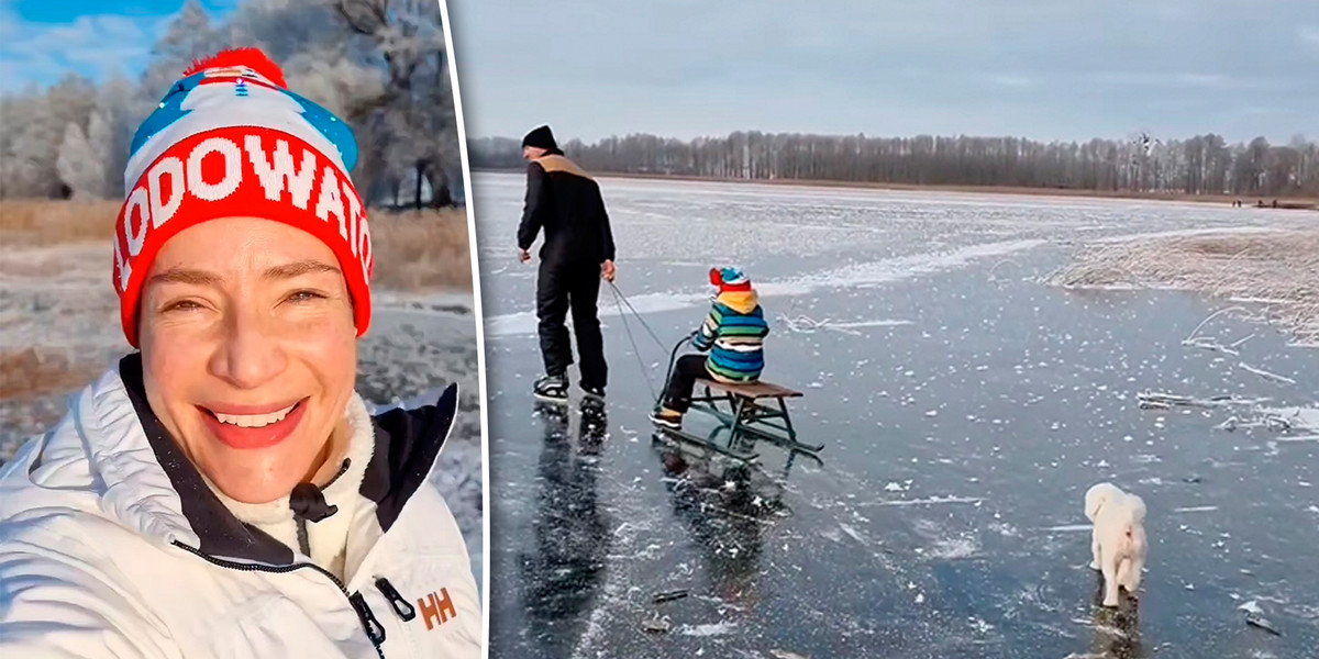 Anna Dereszowska bawi się z dziećmi na zamarźniętym jeziorze! Przerażeni fani ostrzegają aktorkę.
