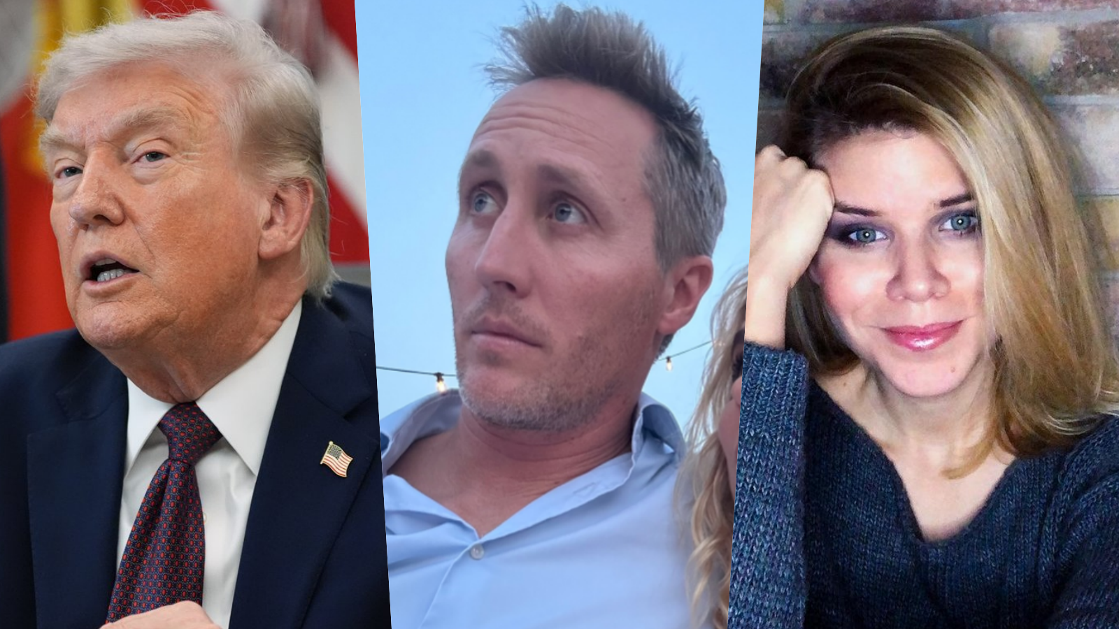 Americký prezident Donald Trump, moderátor Matej Sajfa Cifra a novinárka Zuzana Kovačič Hanzelová.