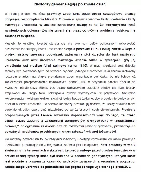 Fragment newslettera Ordo Iuris