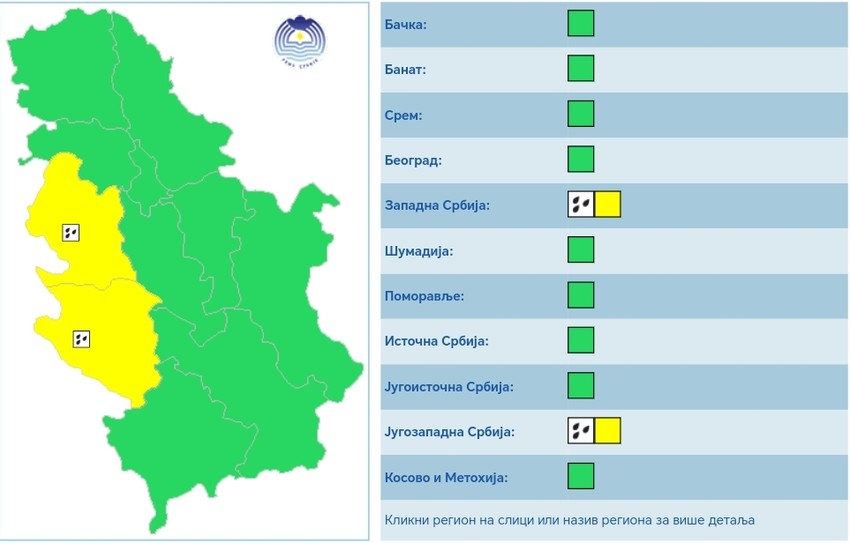 Vreme može potencijalno da bude opasno, meteoalarm za sredu