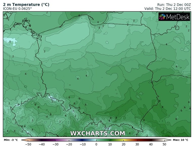 Temperatura maksymalna wyniesie od 1 do 8 st. C