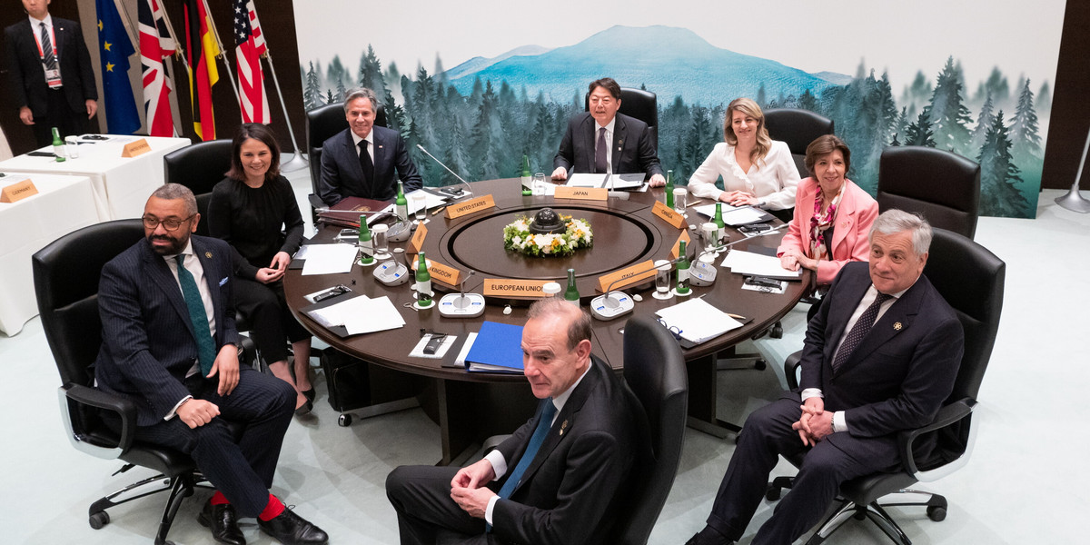 Szefowie dyplomacji państw grupy G7 podczas rozmów w Karuizawie. Japonia, 18 kwietnia 2023 r.