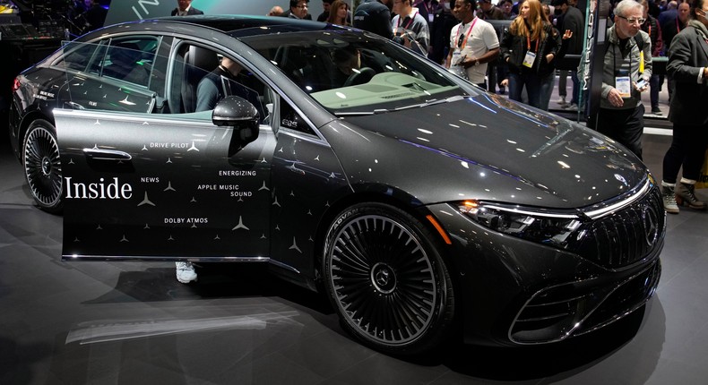 A Mercedes-Benz AMG EQS sedan. The German automotive company said its Level 3 autonomous driving system will be available for EQS sedans in the US by the second half of 2023.John Locher/AP