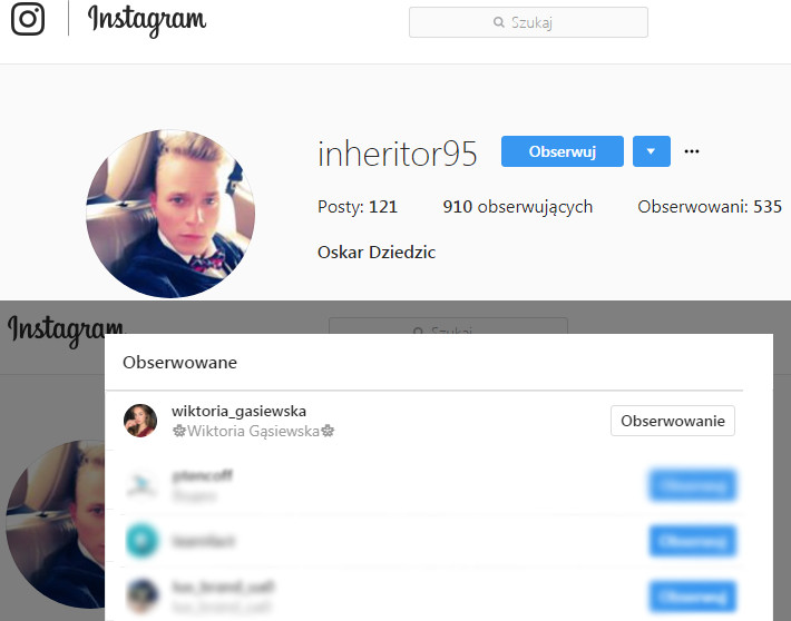 Oskar Dziedzic na Instagramie