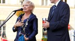 Katarzyna Figura i prezydent miasta Rafał Dutkiewicz podczas wielkiego otwarcia I Festiwalu Krasnoludów we Wrocławiu