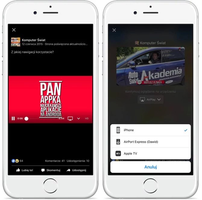 Facebook doczekał się wsparcia dla AirPlay i Chromecasta