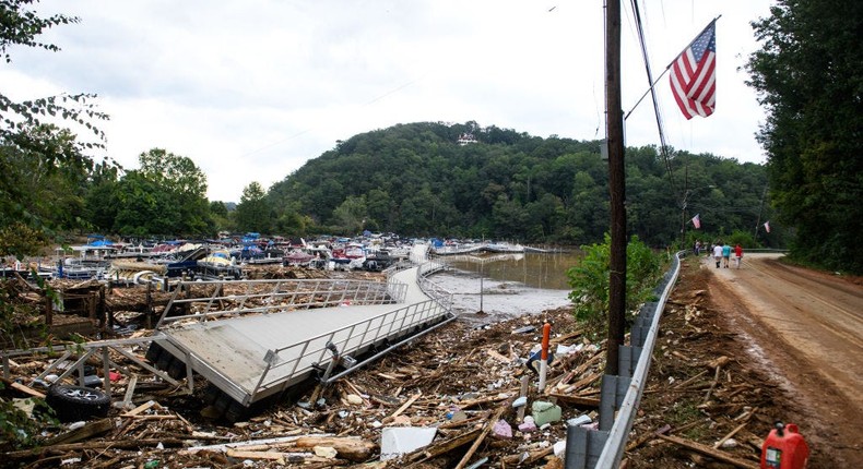 Debris from Chimney Rock, North Carolina piled up in local waterways after Hurricane Helene struck the region on September 28.Melissa Sue Gerrits/Getty Images