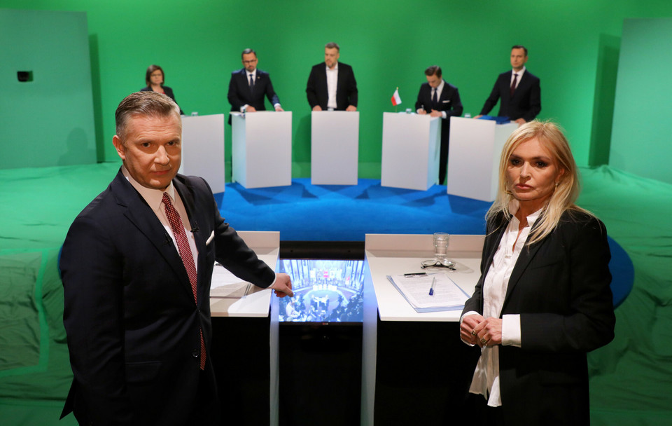 Monika Olejnik i Grzegorz Kajdanowicz prowadzili debatę przed wyborami parlamentarnymi w 2019 r.