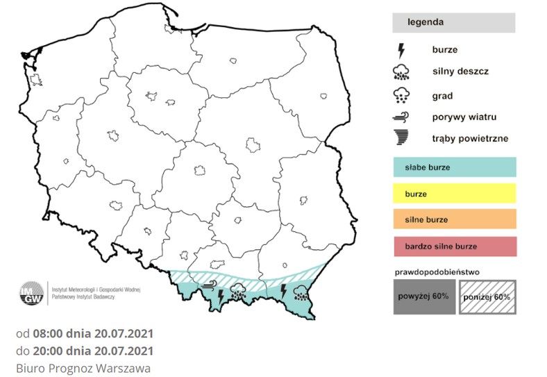 Burze we wtorek możliwe tylko na krańcach południowych